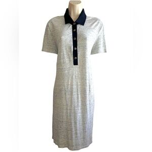 Tory Burch Polo T Shirt Dress Gray Linen Short Sleeve Size L